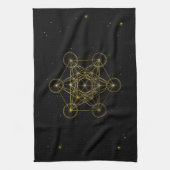 Metatron's Cube Heilige Geometrie Schwarz und Gold Geschirrtuch (Vertikal)