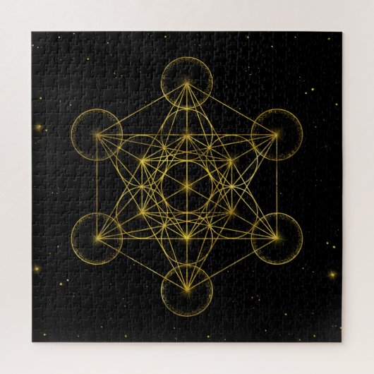 Metatron's Cube Heilige Geometrie Schwarz und Gold Puzzle (Vertikal)