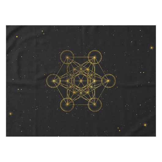 Metatron's Cube Heilige Geometrie Schwarz und Gold Tischdecke (Vorderseite (Horizontal))