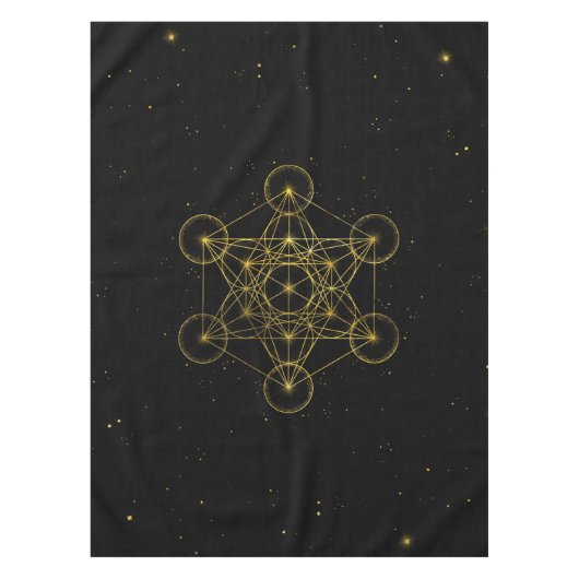 Metatron's Cube Heilige Geometrie Schwarz und Gold Tischdecke (Vorderseite)