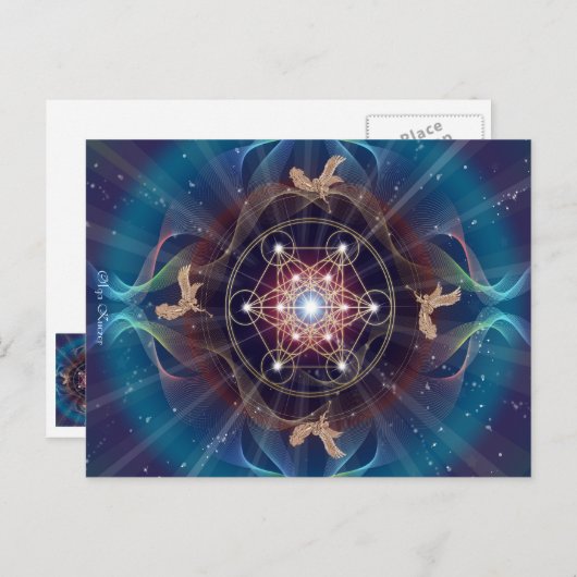 Metatron's Cube - Merkabah - Heilige Geometrie Postkarte (Vorne/Hinten)