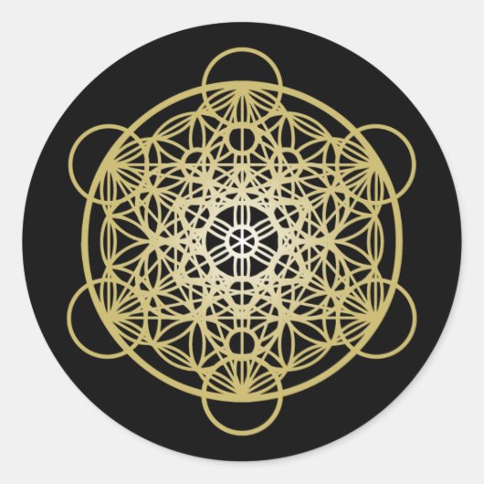 Metatron's Cube mit Blume des Lebens - Gold-Versio Runder Aufkleber (Vorderseite)