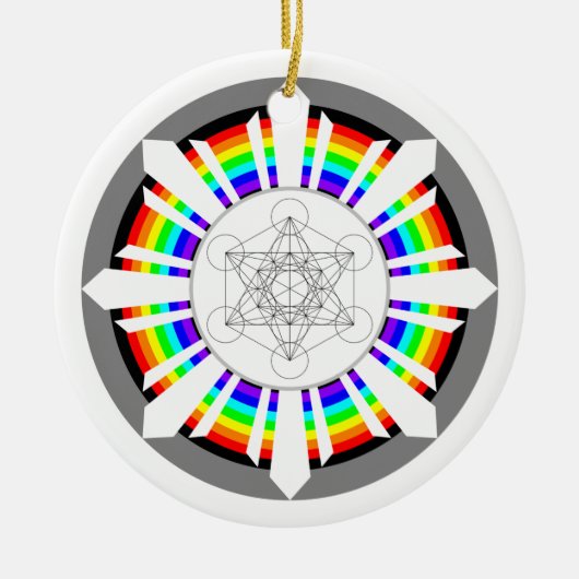 Metatrons Cube Rainbow Prism Keramik Ornament (Vorne)
