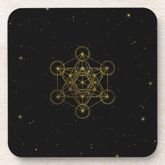 Metatron's Cube Sacred Geometry Black and Gold Getränkeuntersetzer (Vorderseite)