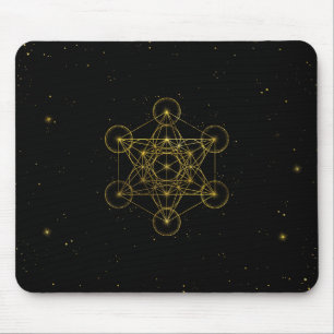 Metatron's Cube Sacred Geometry Black and Gold Mousepad