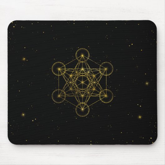 Metatron's Cube Sacred Geometry Black and Gold Mousepad (Vorne)