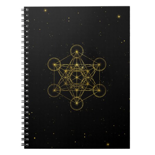 Metatron's Cube Sacred Geometry Black and Gold Notizblock (Vorderseite)