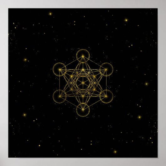 Metatron's Cube Sacred Geometry Black and Gold Poster (Vorne)