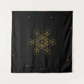Metatron's Cube Sacred Geometry Black and Gold Wandteppich (Vorderseite (Horizontal))