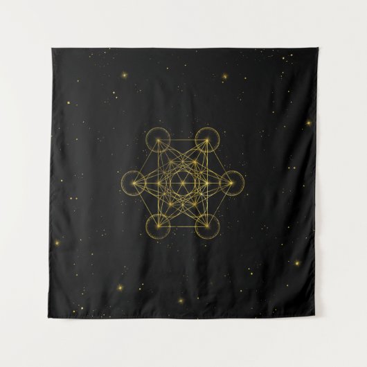 Metatron's Cube Sacred Geometry Black and Gold Wandteppich (Vorderseite (Horizontal))