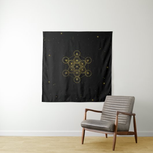 Metatron's Cube Sacred Geometry Black and Gold Wandteppich (Beispiel)