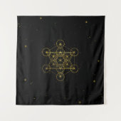 Metatron's Cube Sacred Geometry Black and Gold Wandteppich (Vorderseite)