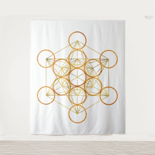 Metatron's Cube Sacred Geometry - Kupfer und Gold Wandteppich (Vorderseite)