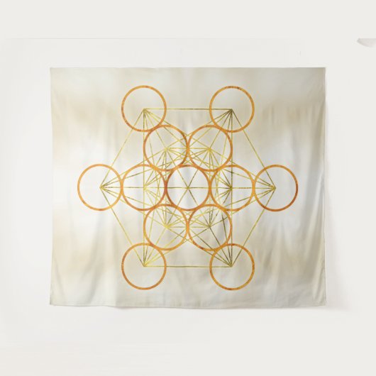 Metatron's Cube Sacred Geometry - Kupfer und Gold Wandteppich (Vorderseite (Horizontal))