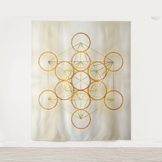 Metatron's Cube Sacred Geometry - Kupfer und Gold Wandteppich (Vorderseite)