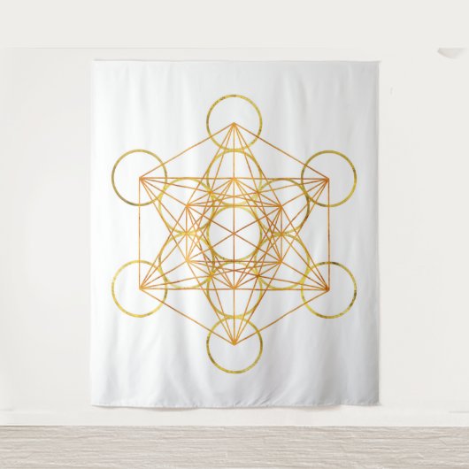 Metatron's Cube Sacred Geometry - Kupfer und Gold Wandteppich (Vorderseite)