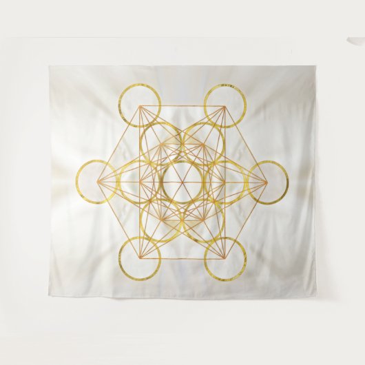 Metatron's Cube Sacred Geometry - Kupfer und Gold Wandteppich (Vorderseite (Horizontal))