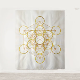 Metatron's Cube Sacred Geometry - Kupfer und Gold Wandteppich