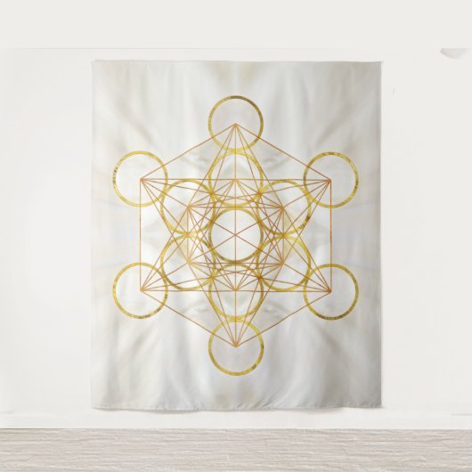 Metatron's Cube Sacred Geometry - Kupfer und Gold Wandteppich (Vorderseite)