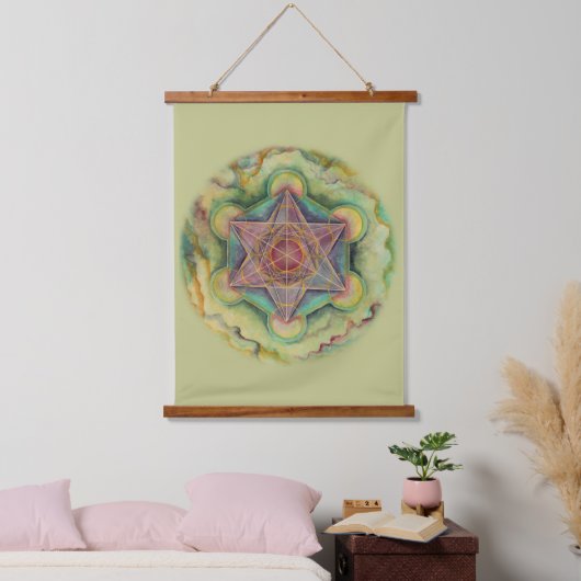 Metatrons Cube Sacred Geometry Wandteppich Mit Holzrahmen (Schlafzimmer)