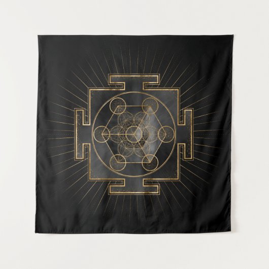 Metatrons Cube Sri Yantra Sacred Geometry Wandteppich (Vorderseite (Horizontal))