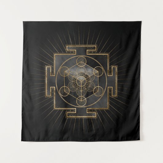 Metatrons Cube Sri Yantra Sacred Geometry Wandteppich (Vorderseite)