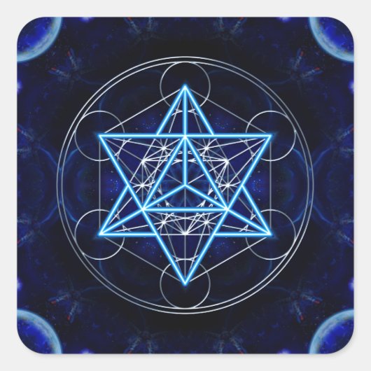 Metatrons Würfel - Merkaba - Stern Tetraeder Quadratischer Aufkleber (Vorderseite)