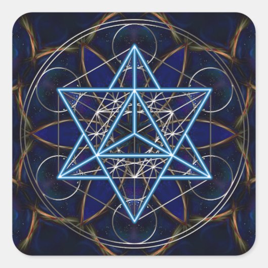 Metatrons Würfel -  Merkaba - Stern Tetraeder Quadratischer Aufkleber (Vorderseite)