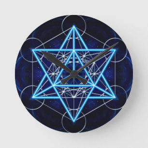 Metatrons Würfel -  Merkaba - Stern Tetraeder Runde Wanduhr
