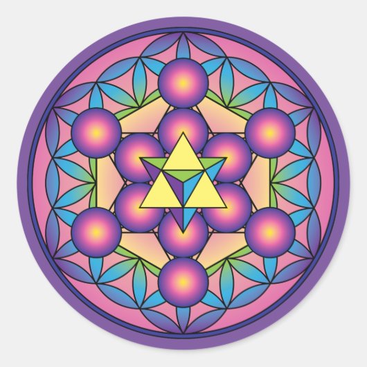 Metatrons Würfel Merkaba zur Blume des Lebens Runder Aufkleber (Vorderseite)
