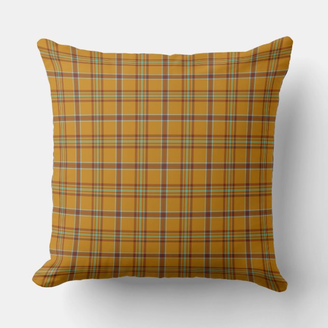 Meteor Orange and Puerto Rico Light Blue Plaid Kissen (Vorderseite)