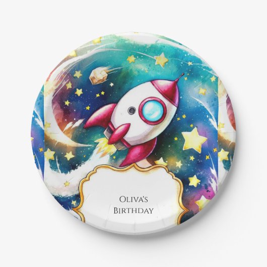 Meteor Pastel Rocket Geburtstag Pappteller (Vorderseite)