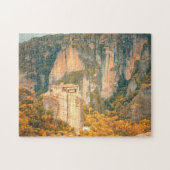 Meteora Griechenland im Fall Orange Blätter Cliffs Puzzle (Horizontal)