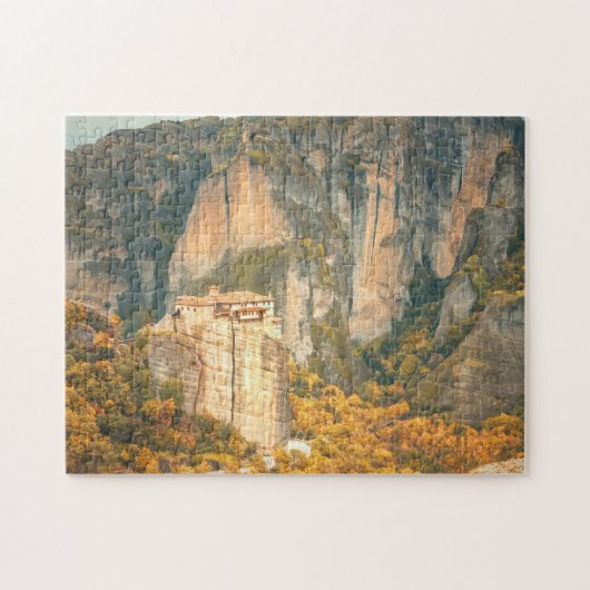 Meteora Griechenland im Fall Orange Blätter Cliffs Puzzle (Horizontal)