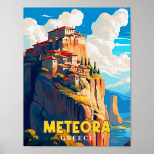 Meteora Griechenland Vintage-Reiseillustration Poster