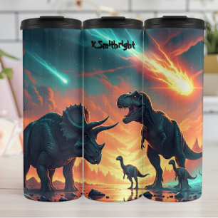 Meteorschauer Dinosaurier Prähistorischer Zusammen Thermosbecher
