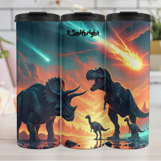 Meteorschauer Dinosaurier Prähistorischer Zusammen Thermosbecher