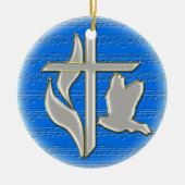 Methodistenkreuz mit Taube Keramikornament (Vorne)