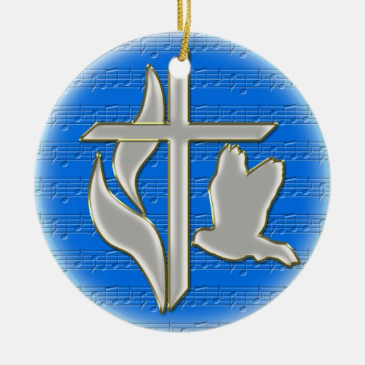 Methodistenkreuz mit Taube Keramikornament (Vorne)