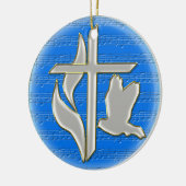 Methodistenkreuz mit Taube Keramikornament (Links)