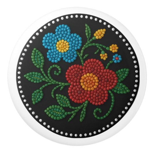 Metis Beadwork Blumenknock Native Art Keramik Keramikknauf (Vorderseite)