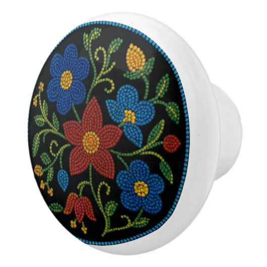 Metis Beadwork Blumenknock Native Art Keramik Keramikknauf (Rechts)