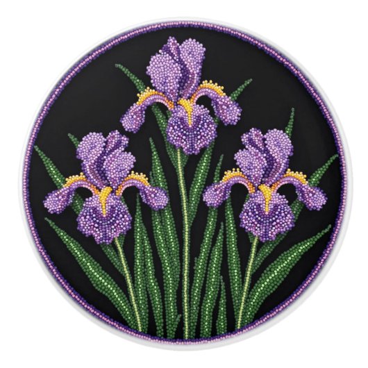 Metis Beadwork Floral Iris Keramik Knob Keramikknauf (Vorderseite)