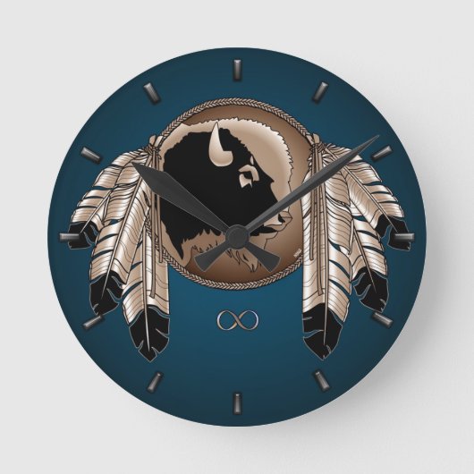 Metis Clock First Nation Spirit Buffalo Wall Clock Runde Wanduhr (Vorderseite)