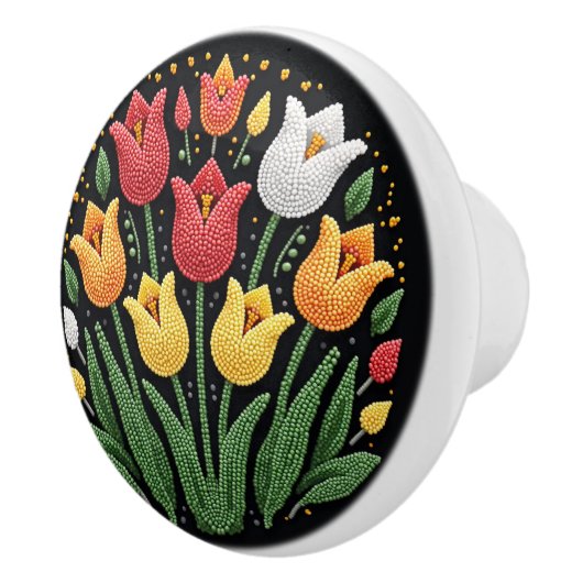 Metis First Nations Beadwork Tulips Keramik Knock Keramikknauf (Rechts)