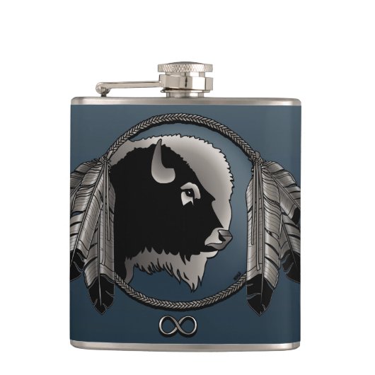 Metis Flask Custom Spirit Buffalo Metis Art Flask Flachmann (Vorderseite)