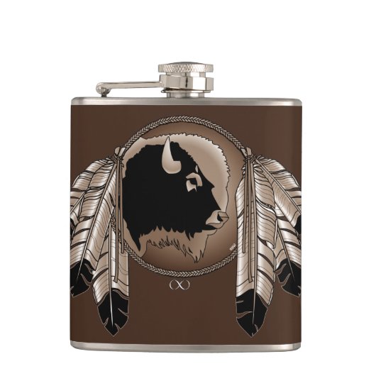 Metis Flask Custom Spirit Buffalo Metis Art Flask Flachmann (Vorderseite)