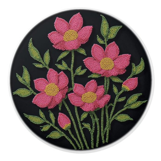 Metis Native Beadwork Cosmos Blume Keramik Knob Keramikknauf (Vorderseite)