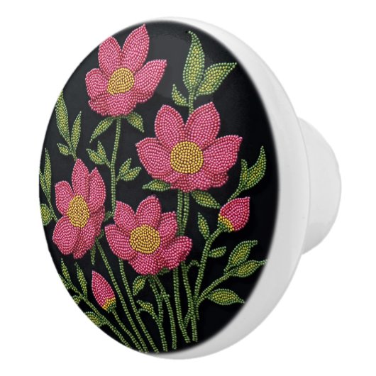 Metis Native Beadwork Cosmos Blume Keramik Knob Keramikknauf (Rechts)