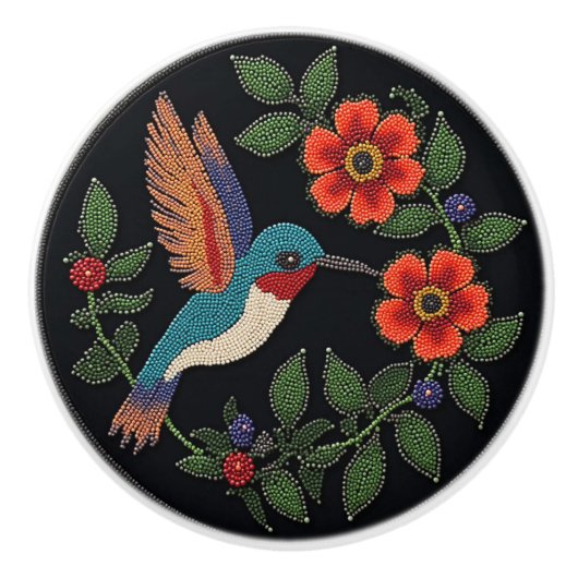 Metis Native Beadwork Hummingbird Keramik Knob Keramikknauf (Vorderseite)